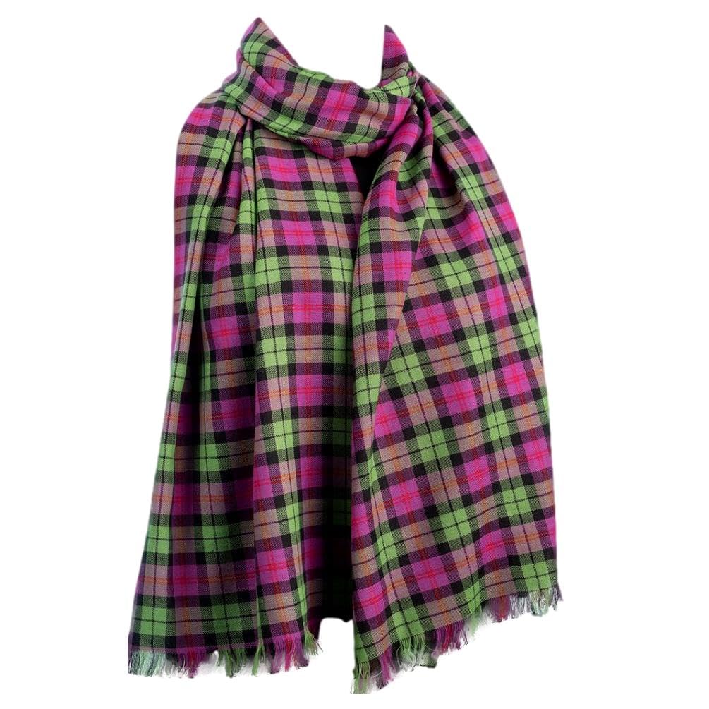 Purple Possum Women's Purple, Green, Lime, Lime Green Tartan Scarf Purple Lime Green Wrap Plaid Shawl Mens Cotton Fair Trade Check Checked Unisex Scarf