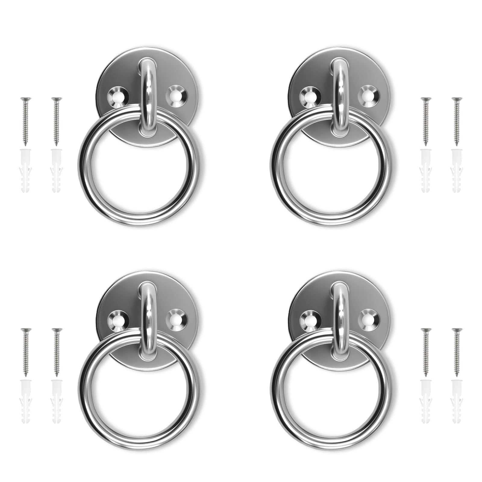 FINELYCR Pack of 4 Eye Plates with Eyelet, Stainless Steel 304 Tie Ring, Eyelet Plate Metal Ring Thickness 5 mm, Round Eye Plate with Ring for Stables, Yoga Studios and Gyms