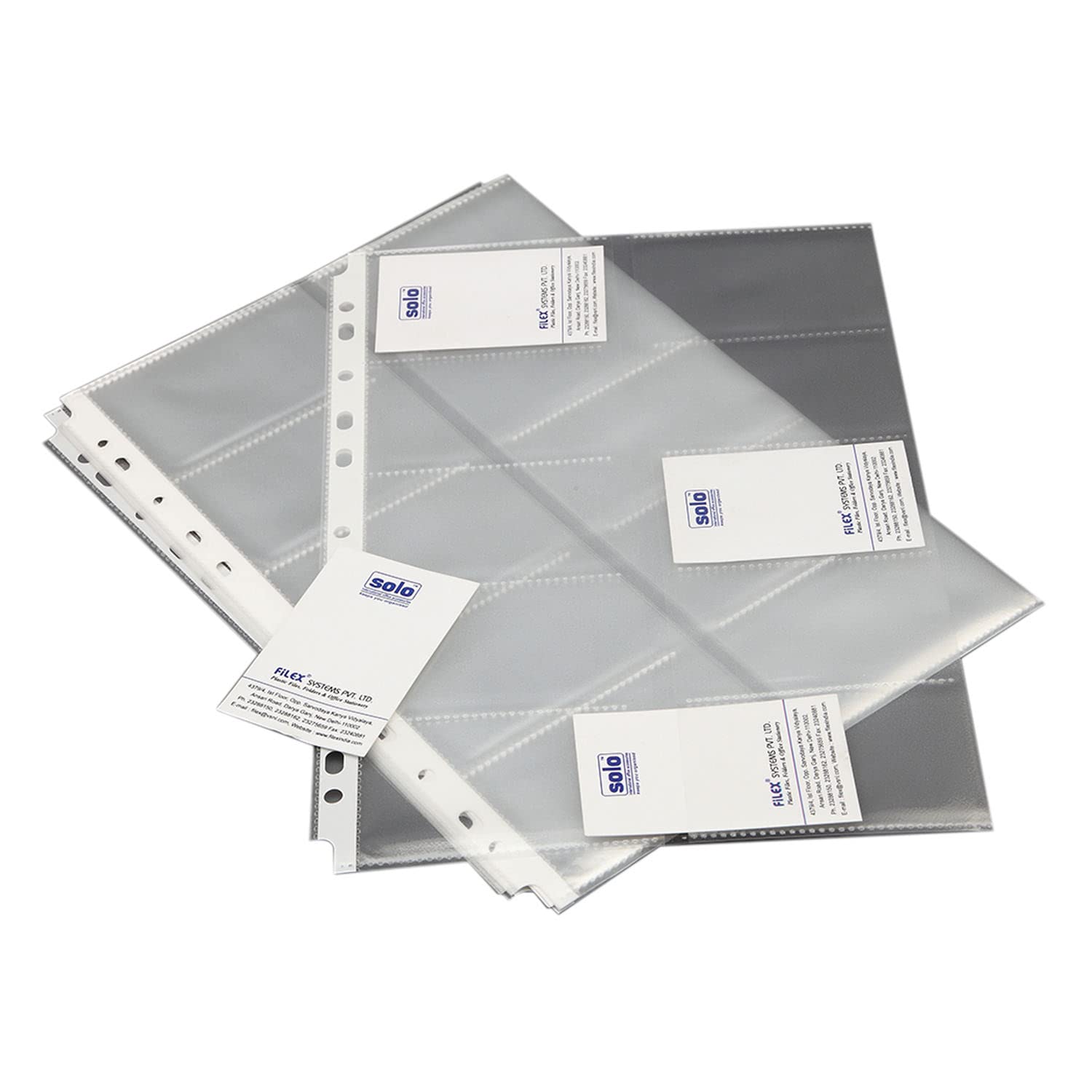 Solo A4 Business Card Holder with 20 Pockets, Pack of 10, Refillable Professional Document Organizer for Name, Visiting, Credit, Debit & ID Office Cards with Hard Plastic Cover File (Grey)