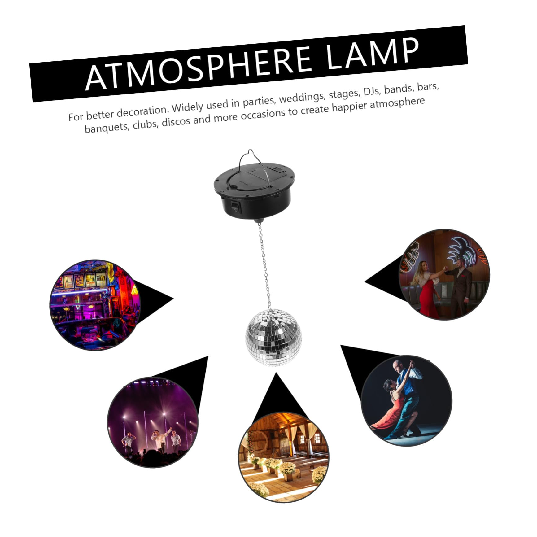 SOIMISS Boule Disco Rotative à Facettes en Plastique Argenté Légère Mode Constant et Rotation, pour Club et Bar, Décoration Lumineuse pour Fêtes