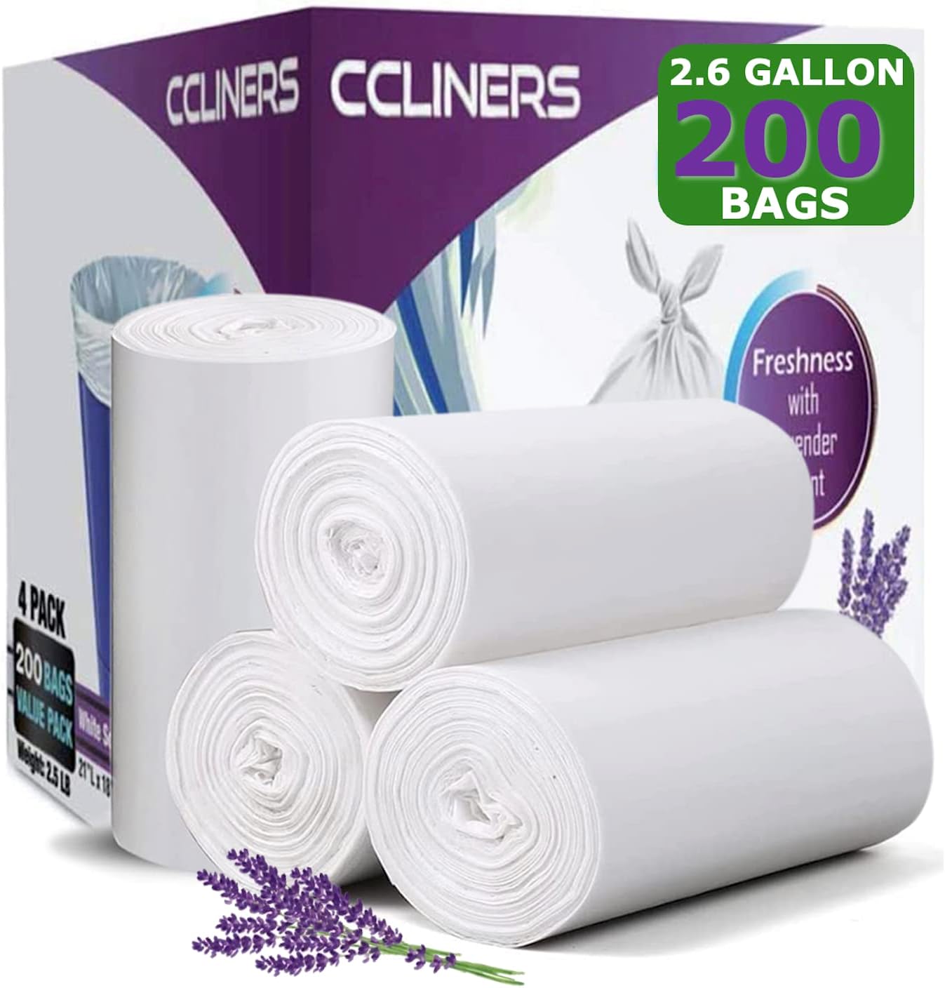 Buy CCLINERS 2.6 Gallon Lavender Scented Trash Bags (200 Count) White