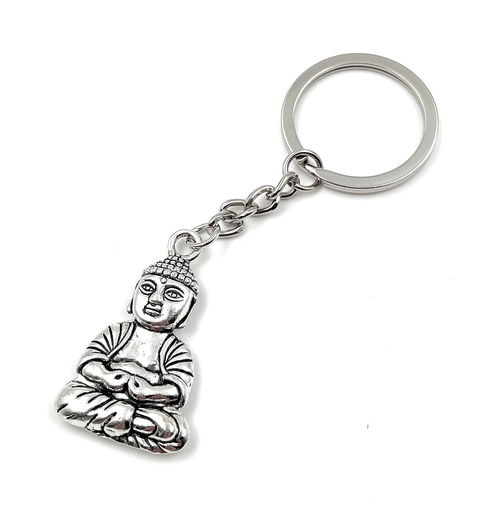 Onwomania Mönsch Buddha Keyring Metal Lucky Charm in Aluminium Gift Box, Ideal as a Gift, silver, One Size