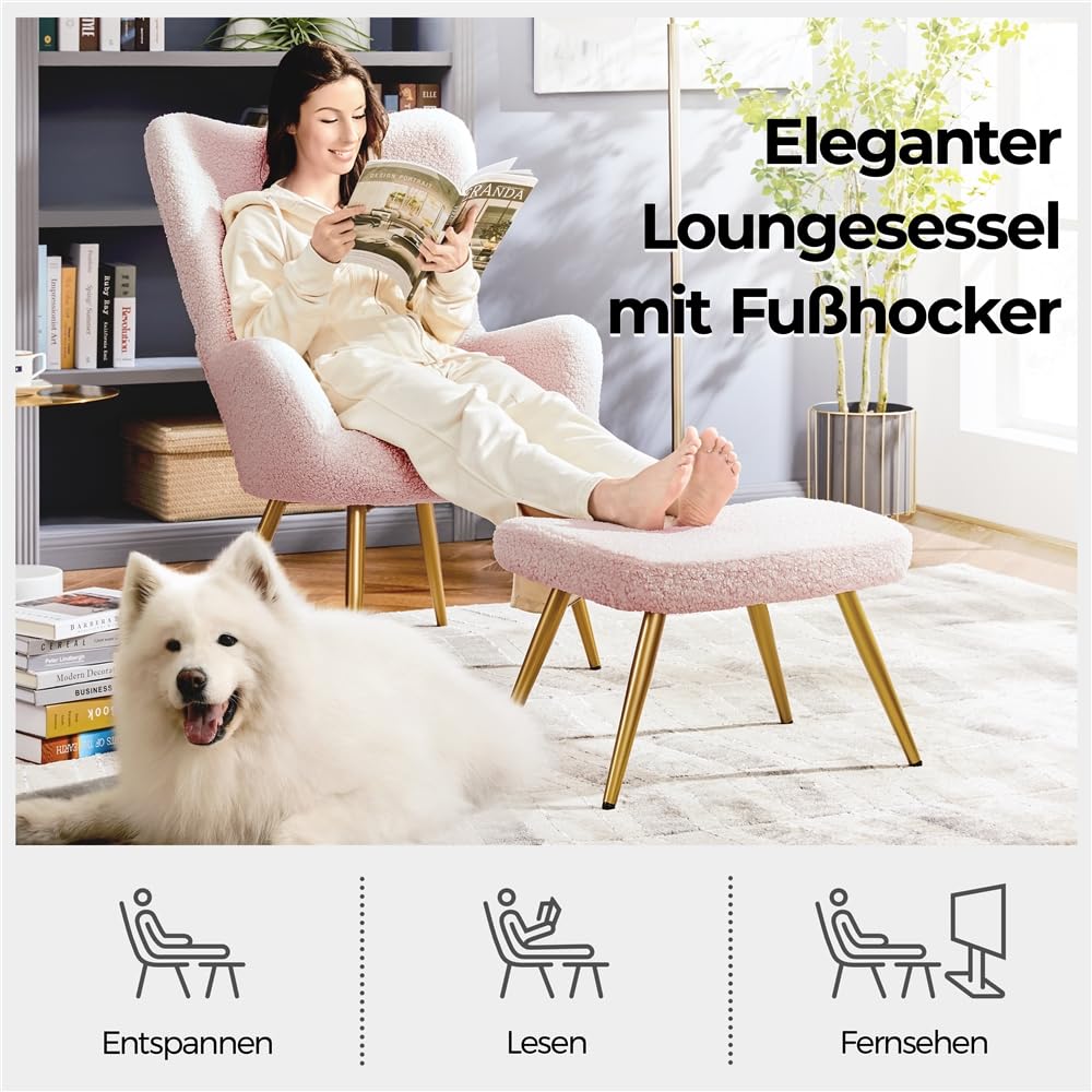 Yaheetech Ohrensessel mit Hocker Polyester-Bezug – Bild 6