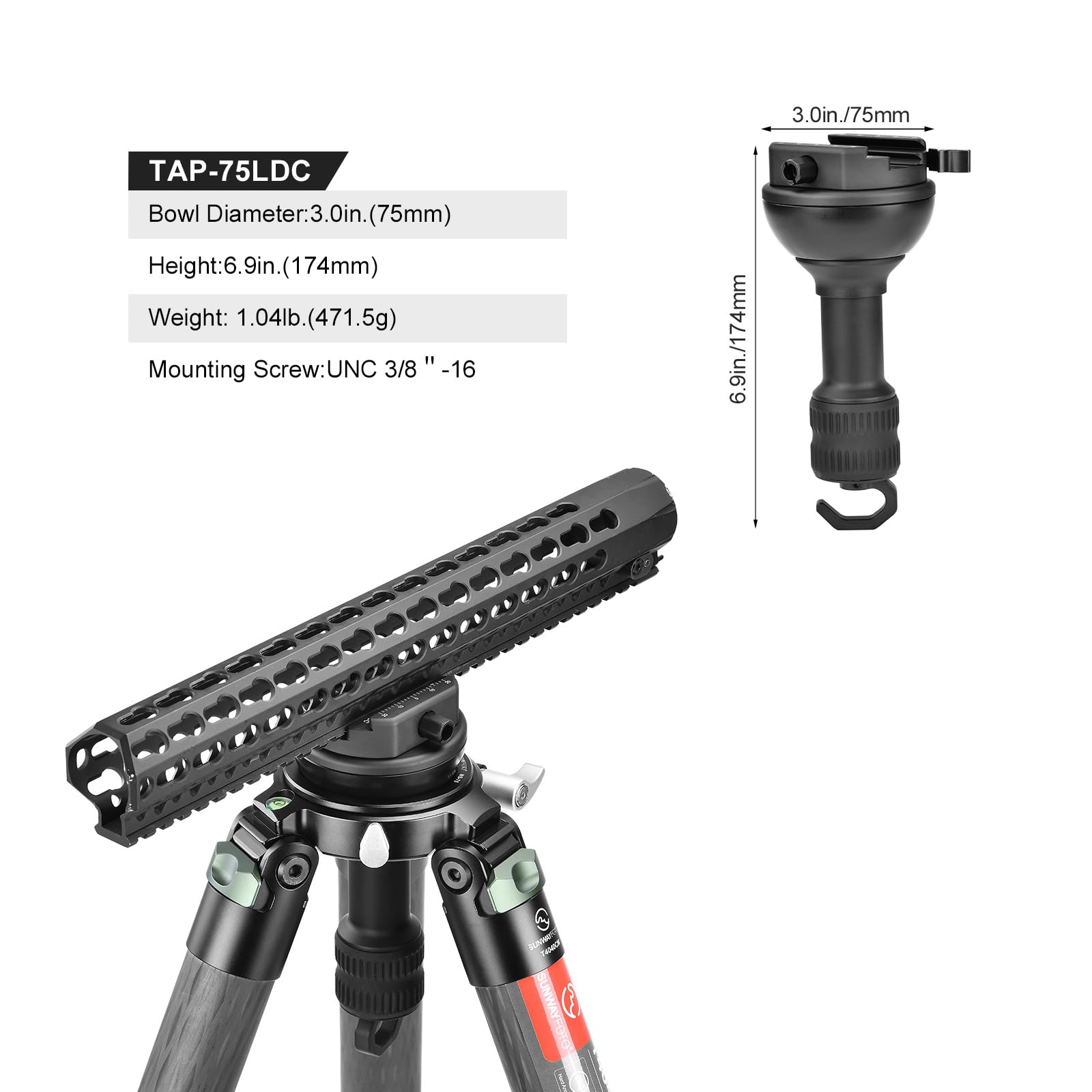 SUNWAYFOTO TAP-75LDC 75-mm-Halbkugeladapter mit Arca Swiss/Picatinny-Hebelklemme für Hochleistungsstative