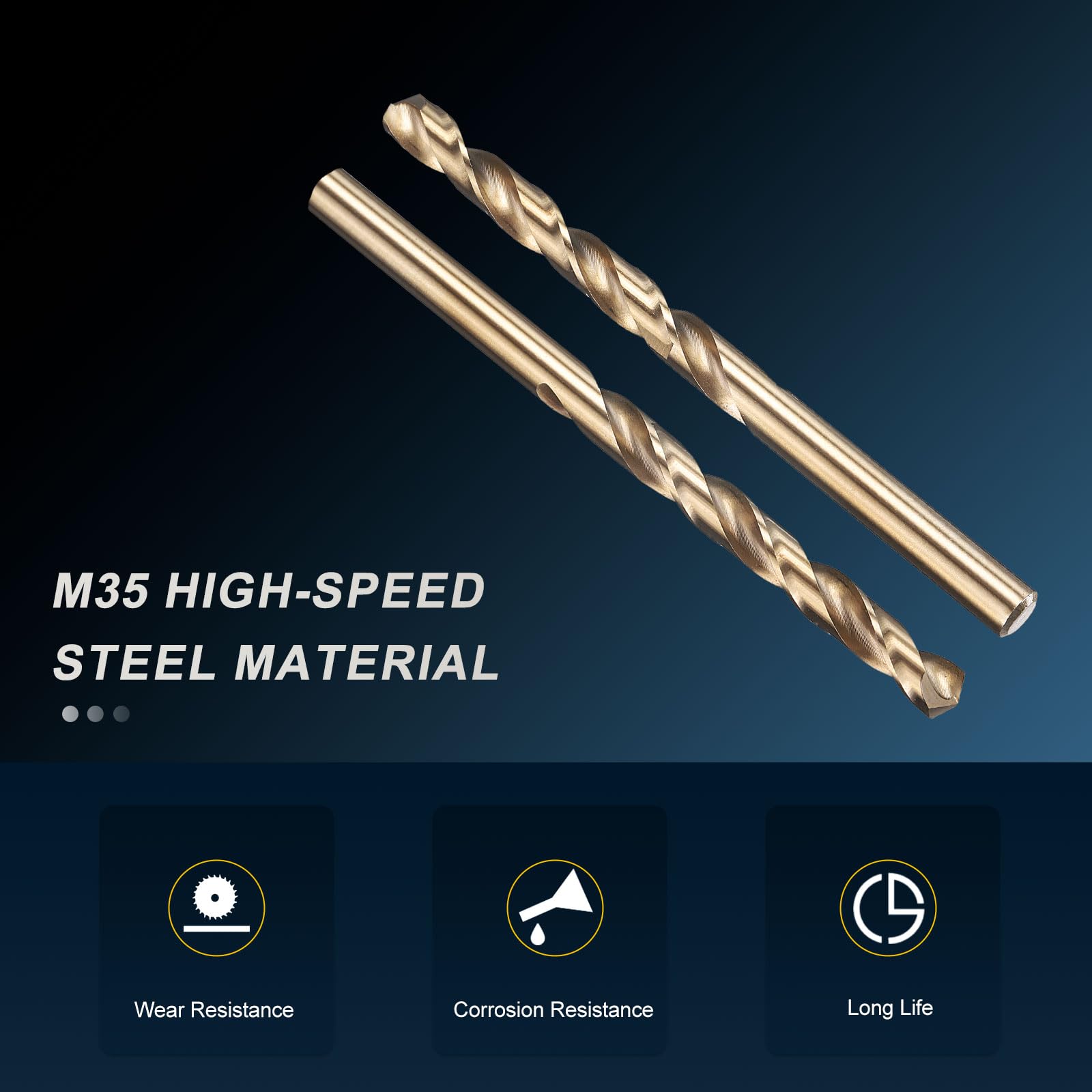 PATIKIL 6.2mm Drill Bit, M35 Cobalt 5% High-Speed Steel Jobber Straight Shank 135° Gold Finish for Stainless Steel Hard Metal - 10 Pack - Image 3