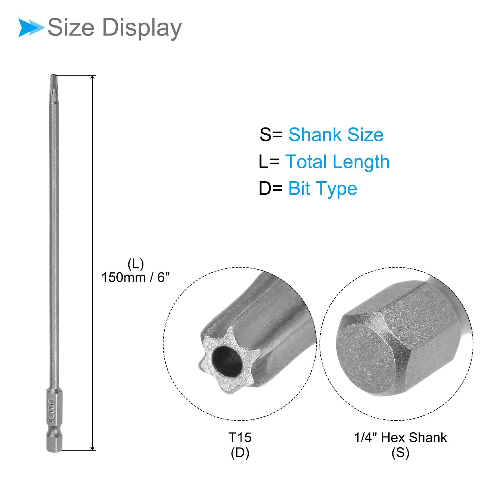 CoCud T15 Torx Head Screwdriver Bit, 6" Long 1/4 Inch Hex Shank, Magnetic Security Tamper Proof Star Drill Driver - Image 2