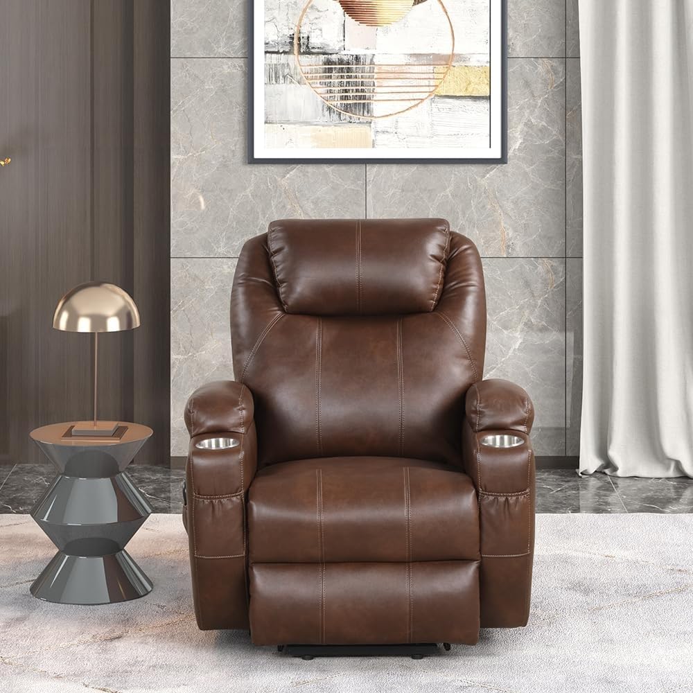 Royaloak Texas American Power Lift Chair Recliner | Leatherette Recliner | High Backrest | Cup Holder| Ergonomic Power Lifting | Inbuilt Massager| Power Motion Chair Recliner| Massager Recliner, Brown-image-47
