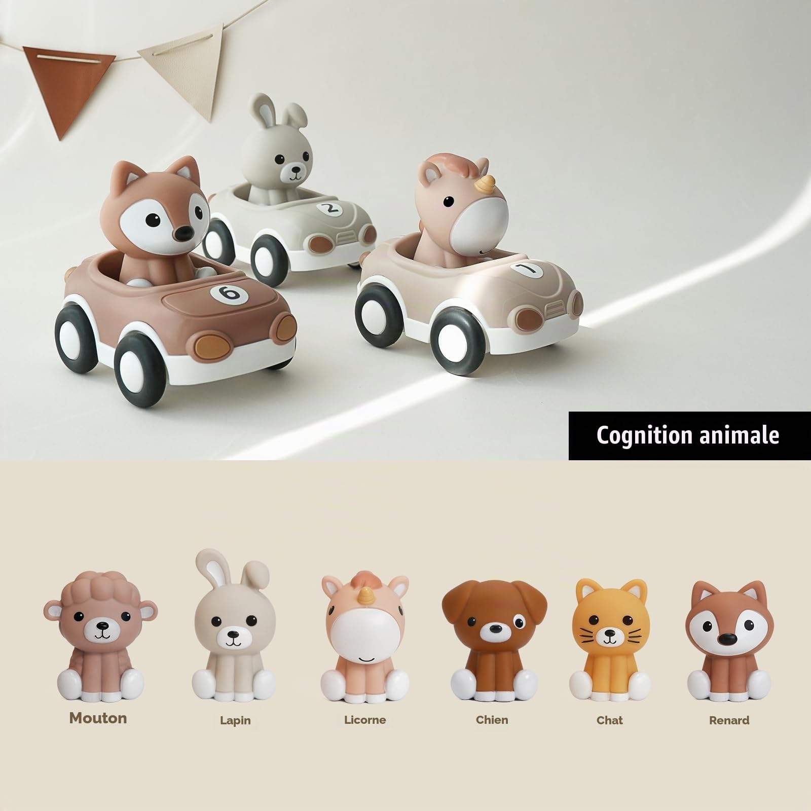 Nueplay Lot de 6 voitures jouets pour enfants de 1 à 3 ans, véhicules avec