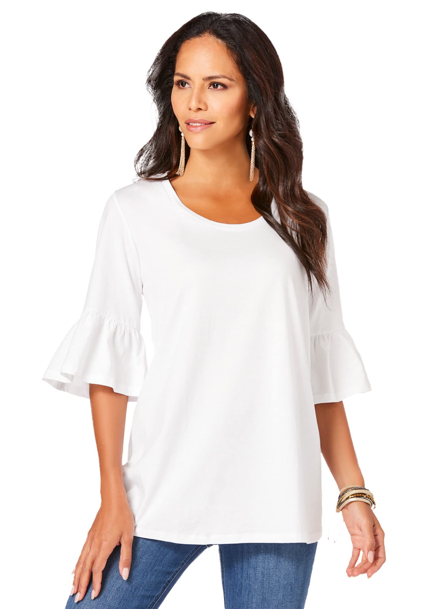 Roaman's Women's Plus Size Cotton Ultimate Bell Sleeve Tee