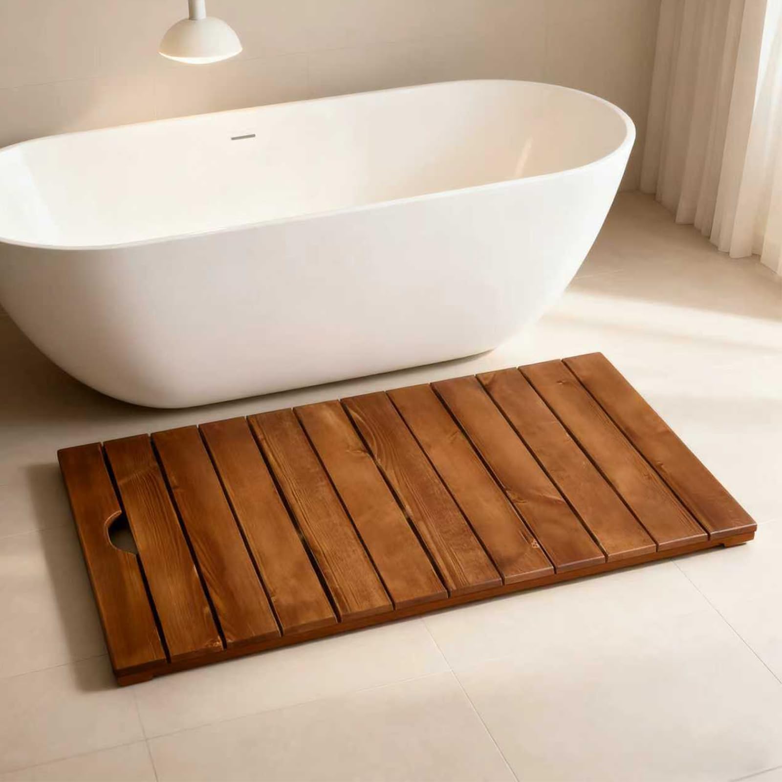 Original SPA-Grade Quick-Drying Teak Bathroom mat, Waterproof and Non-Slip, Easy to Clean, Suitable for Shower Rooms, saunas and Indoor and Outdoor Spaces.(46" x 35" (Rectangular))