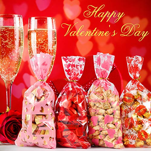 RICEDUO Zellophanbeutel Zum Valentinstag – 100 Stück Mit Bändern Für Süßigkeiten & Geschenke