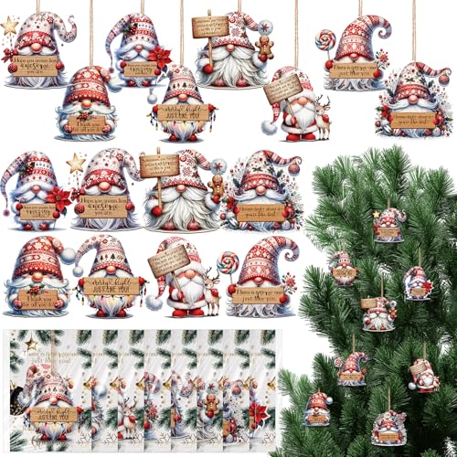Threehoney 56 Sets Gnome Theme Christmas Employee Appreciation Gifts Bulk Wooden Farmhouse Gnome Hanging Ornament Red with Thank You Card OPP Bag for Xmas Stocking Stuffers Office Coworker Team Nurse