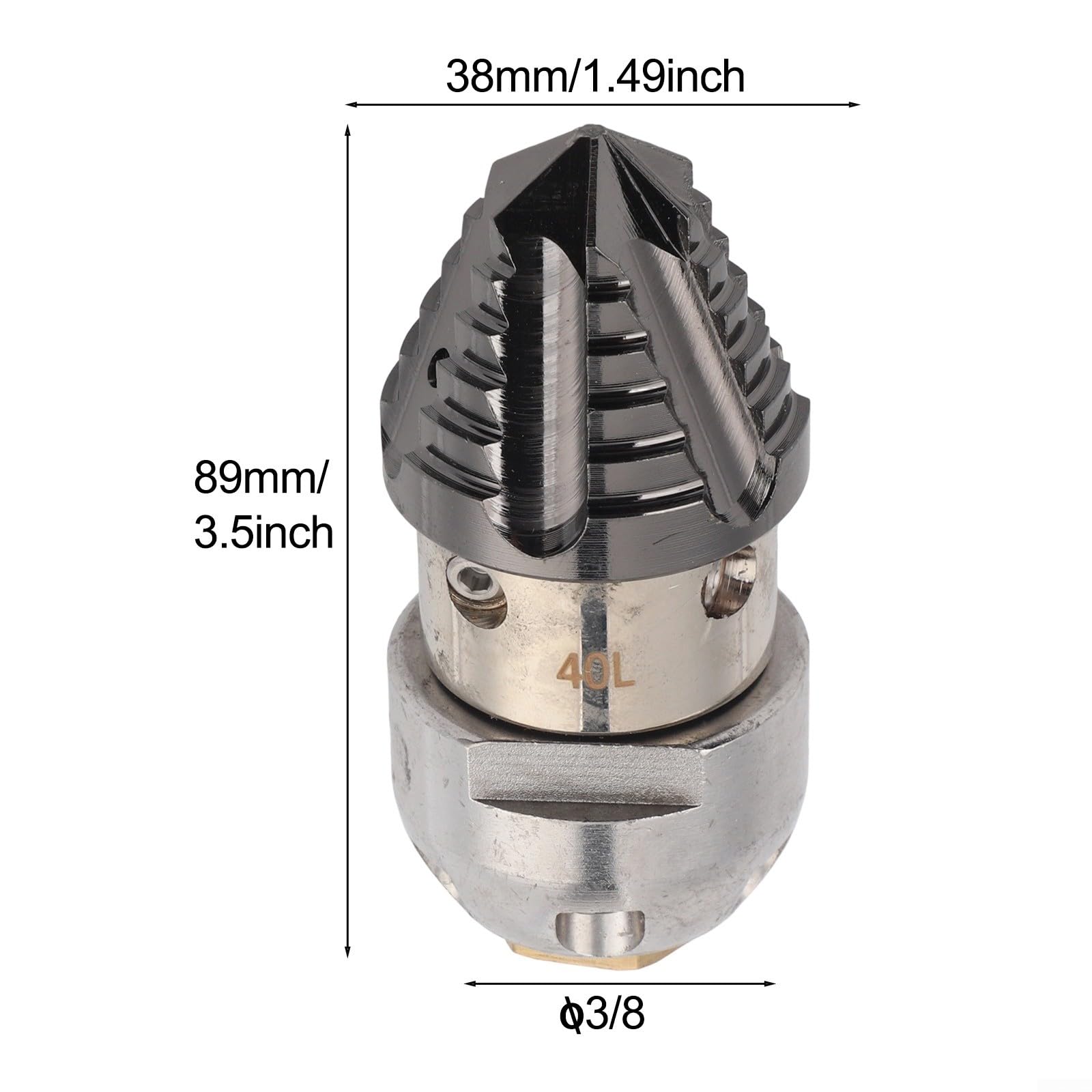 Boquilla giratoria de 360° de acero inoxidable para limpiadora a alta presión, rosca interior G1/2, 40 l/min, 150 kg, plata, 89 x 38 mm, para enjuagar tuberías de aguas residuales y canales, 1 pieza(B