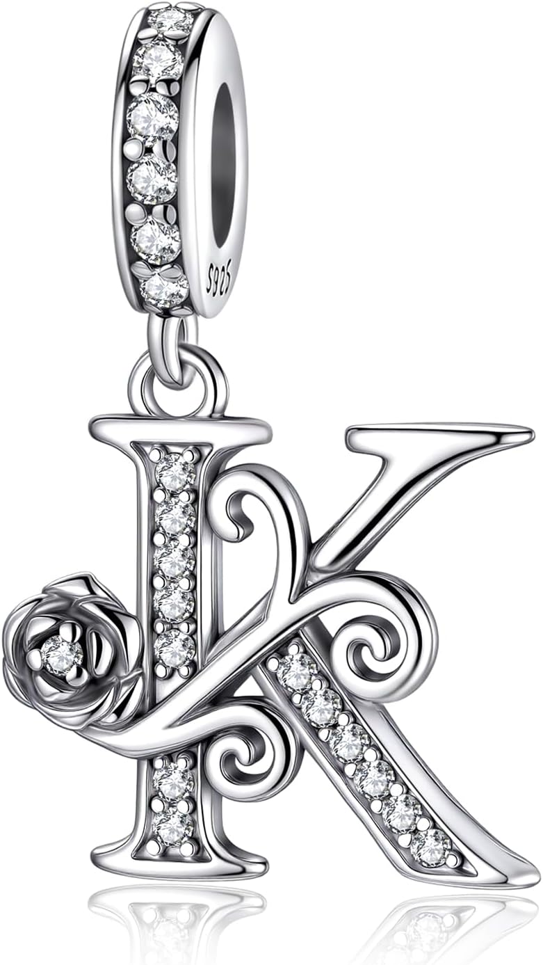 HappyStar 925 Sterling Silver Letter Charms for Bracelets Rose Alphabet Initial Dangle Pendants Fit for Pandora Charms Bracelet Charms Beads Jewelry Gifts for Women