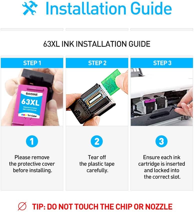 🔥 Flash Sale BAISINE Remanufactured Ink Cartridge Replacement for HP 63 63XL 63 XL for OfficeJet 3830 5255 5258 4650 3833, Envy 4520 4512 4513, DeskJet 3630 1112 3632 3634 3639 3636 3637 2130 2132 (1Black 1Color)