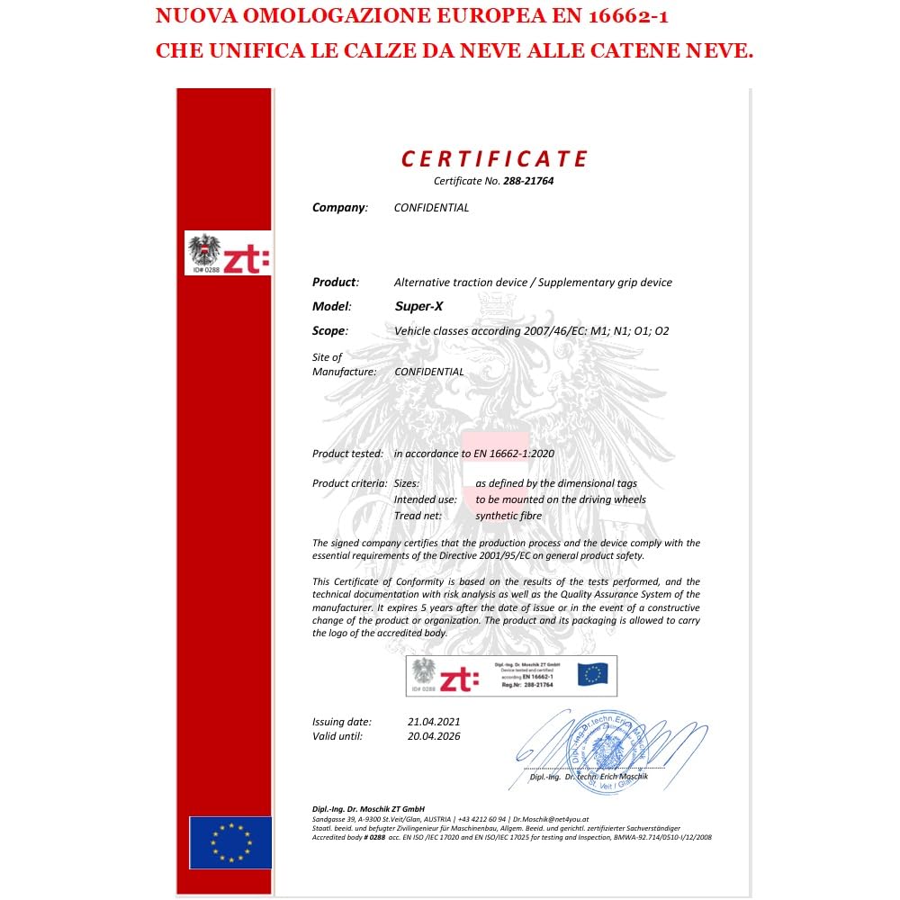 CALZE DA NEVE PER PNEUMATICO 295/35 R21 CERCHIO 21 MISURA XL CALZA NEVE MARANELLO OMOLOGATE PER AUTO SUV 4X4 FURGONI ANTI-SLITTAMENTO PER STRADA TRA GHIACCIO E NEVE TESSUTO IN POLIPROPILENE