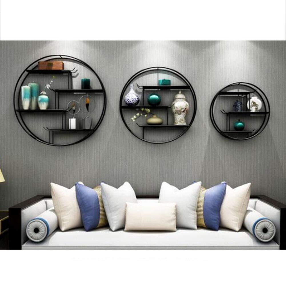 ウォールシェルフ　円形 Amazon｜ウォールシェルフシンプルな円形シェルフ、ブラックメタル