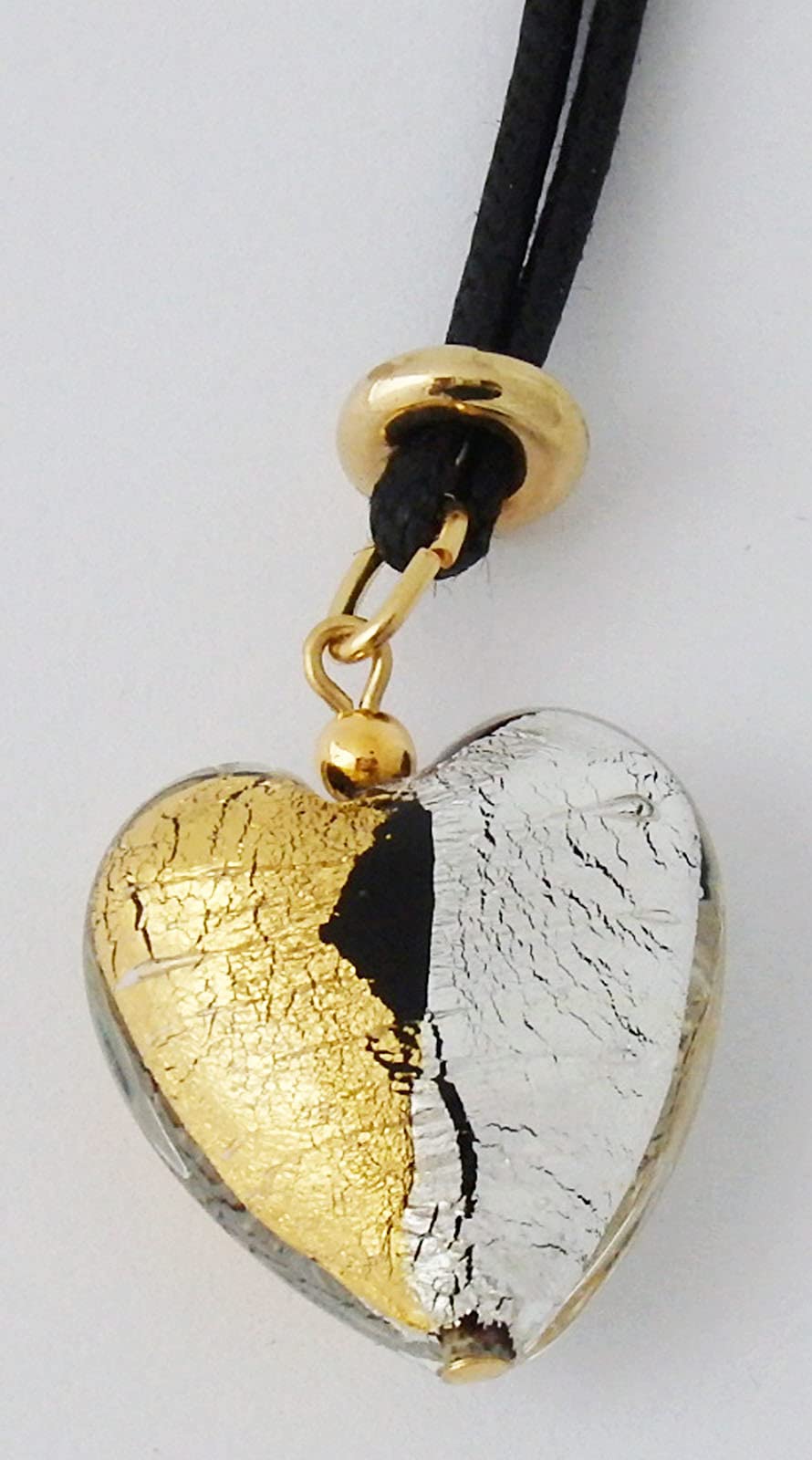 Corazón de cristal de Murano veneciano, aprox. 2 x 2 cm, con banda de caucho, color dorado