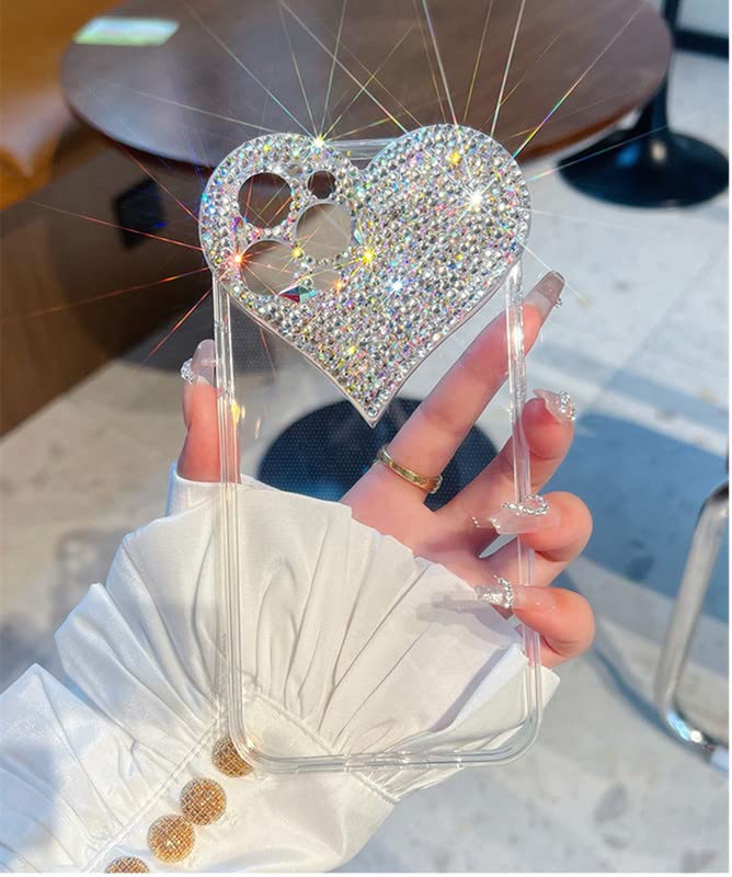 Micoden Glitzer Hülle Für IPhone 13/14 - Rosa Glitzerkarte Mit Herzen, Strassbesetzt & Transparent