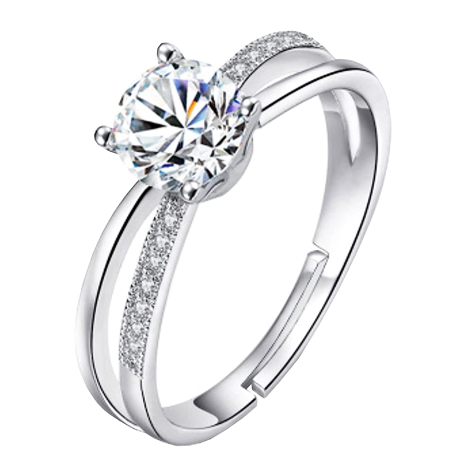 Rings for women girls girlfriend ladies wife sister Platinum Solitaire ring Silver ring Stone ring silver stylish engagement wedding Adjustable promise propose American diamond Finger Ring A912-image-35