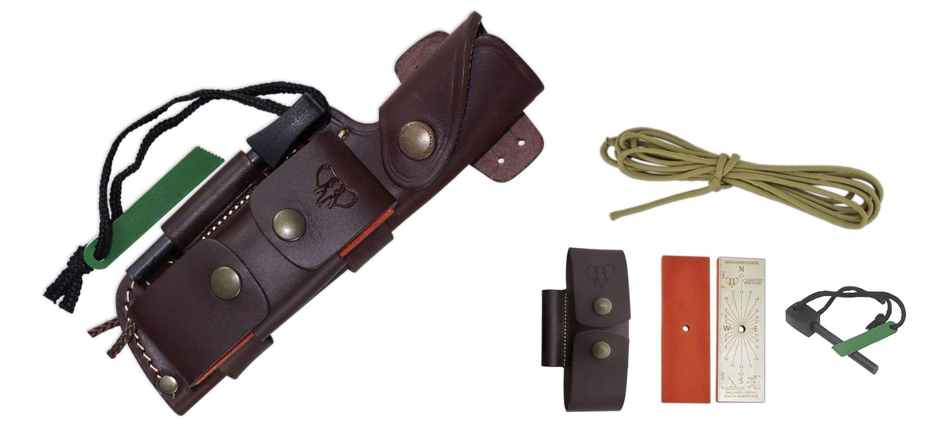 Cudeman Cuchillo 155-X Entresierras + Kit completo supervivencia hoja de acero inoxidable ACX-380 de 16 cm empuñadura de micarta marrón de 11 cm para caza, pesca, supervivencia y bushcraft