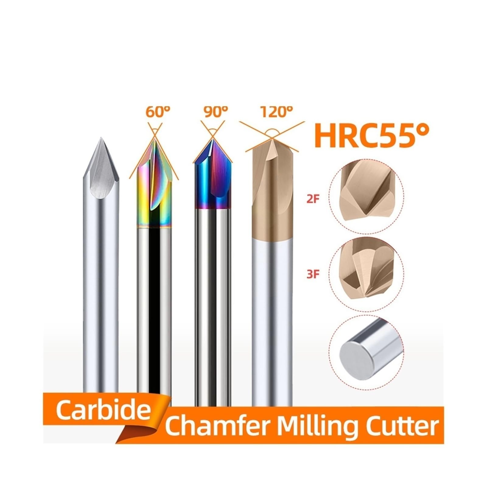 1 fresa de chaflán de carburo. | 60 90 120° Cortador CNC de acero de tungsteno 2 y 3 flautas Molino de biselado Fresas de corte de metal(90 degree,D20x100L)