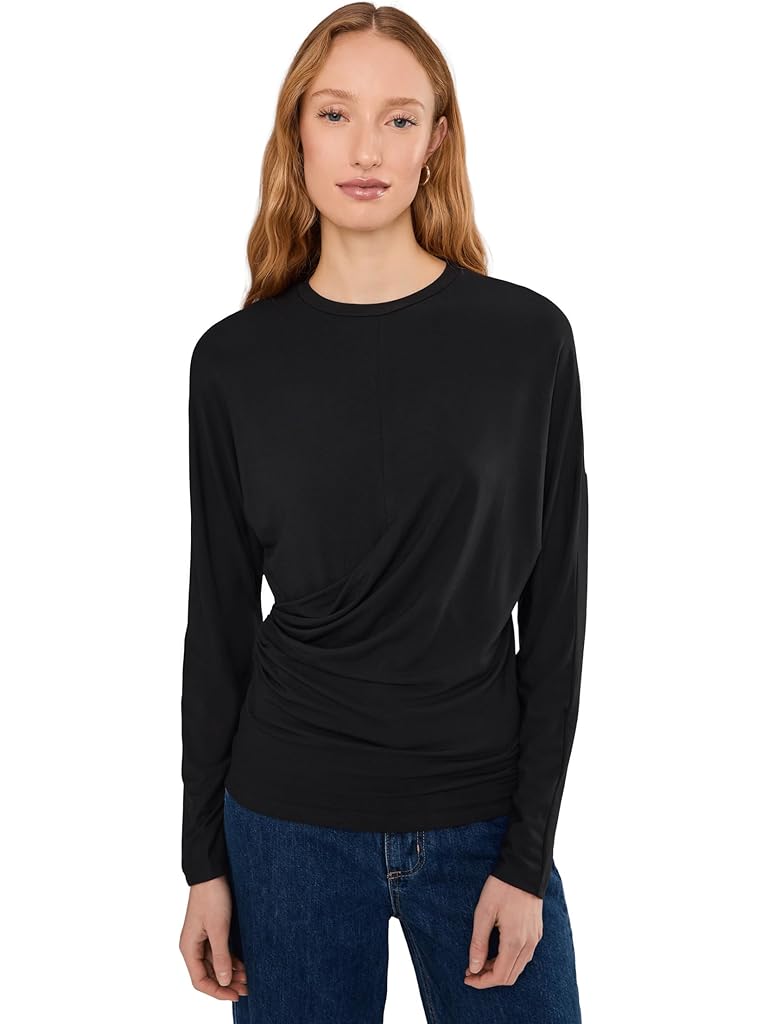 Black Vince Fixed Drape Long Sleeve Crew