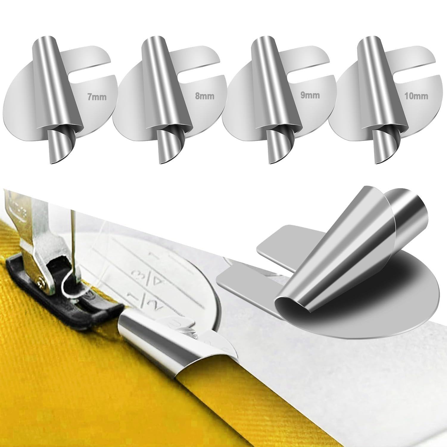 4 Stks Naaien Gerolde Hemmer Voet Universele 7-10Mm 4 Maten Brede Zoom Presser Accessoires voor Naaimachine Thuis Industriële Gebogen Scroll Hemmer