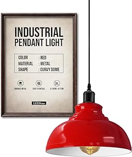 LEDSone Lámpara colgante de techo estilo retro industrial vintage con pantallas de cúpula curvada en color naranja, soporte E27 (Rojo)