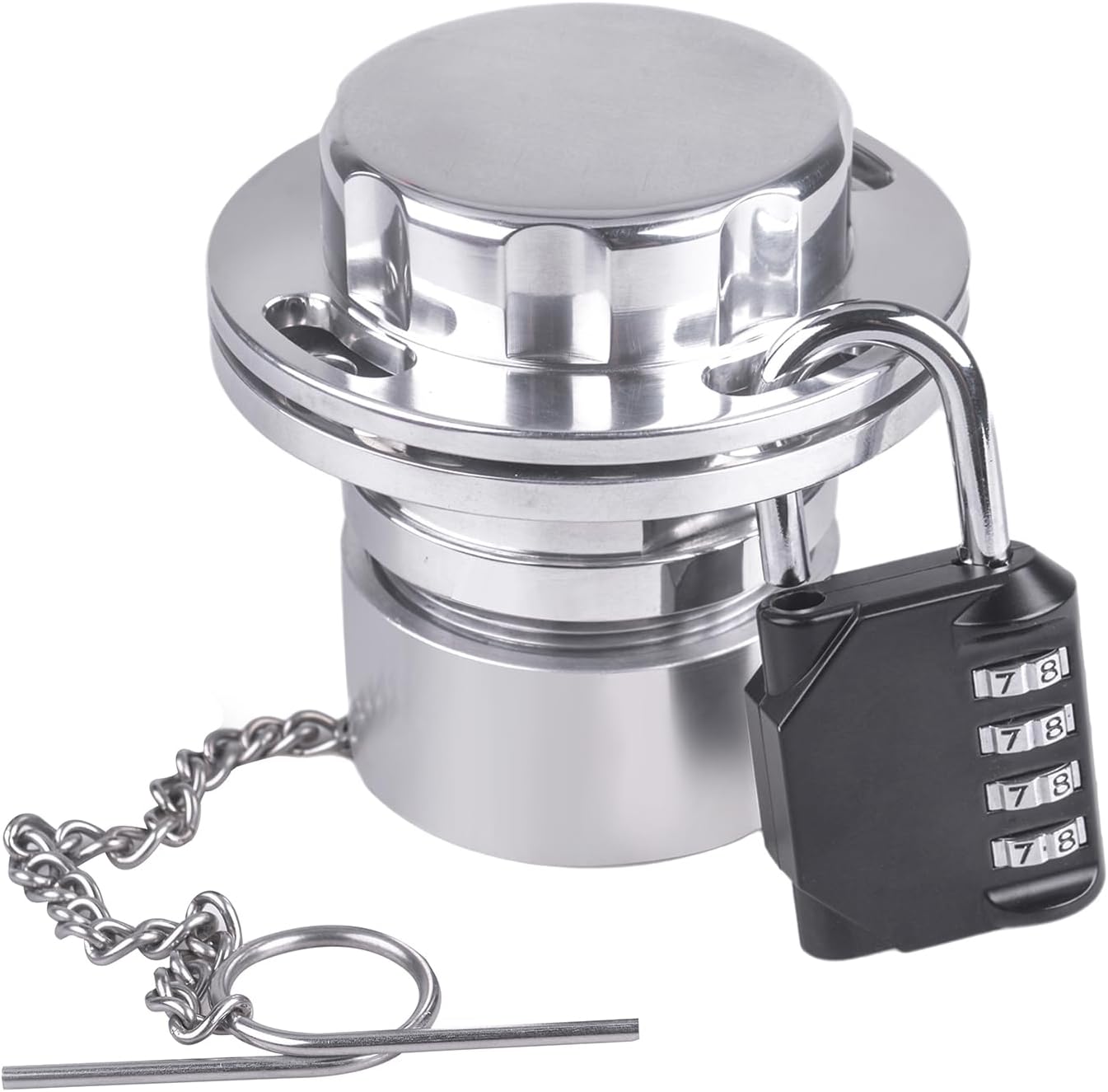 Aluminum 2" Male Non-Vented Fuel Cap with Combination Lock for Transfer & Auxiliary Tanks, Prevents Theft & Vandalism