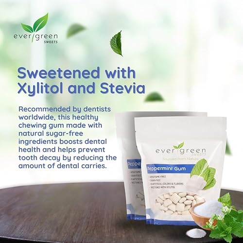Miniatura 2 de Evergreen Sweets Chicle  400 piezas por bolsa  Goma de mascar de menta natural hecha con xilitol y stevia  sin azúcar, sin aspartamo y vegano