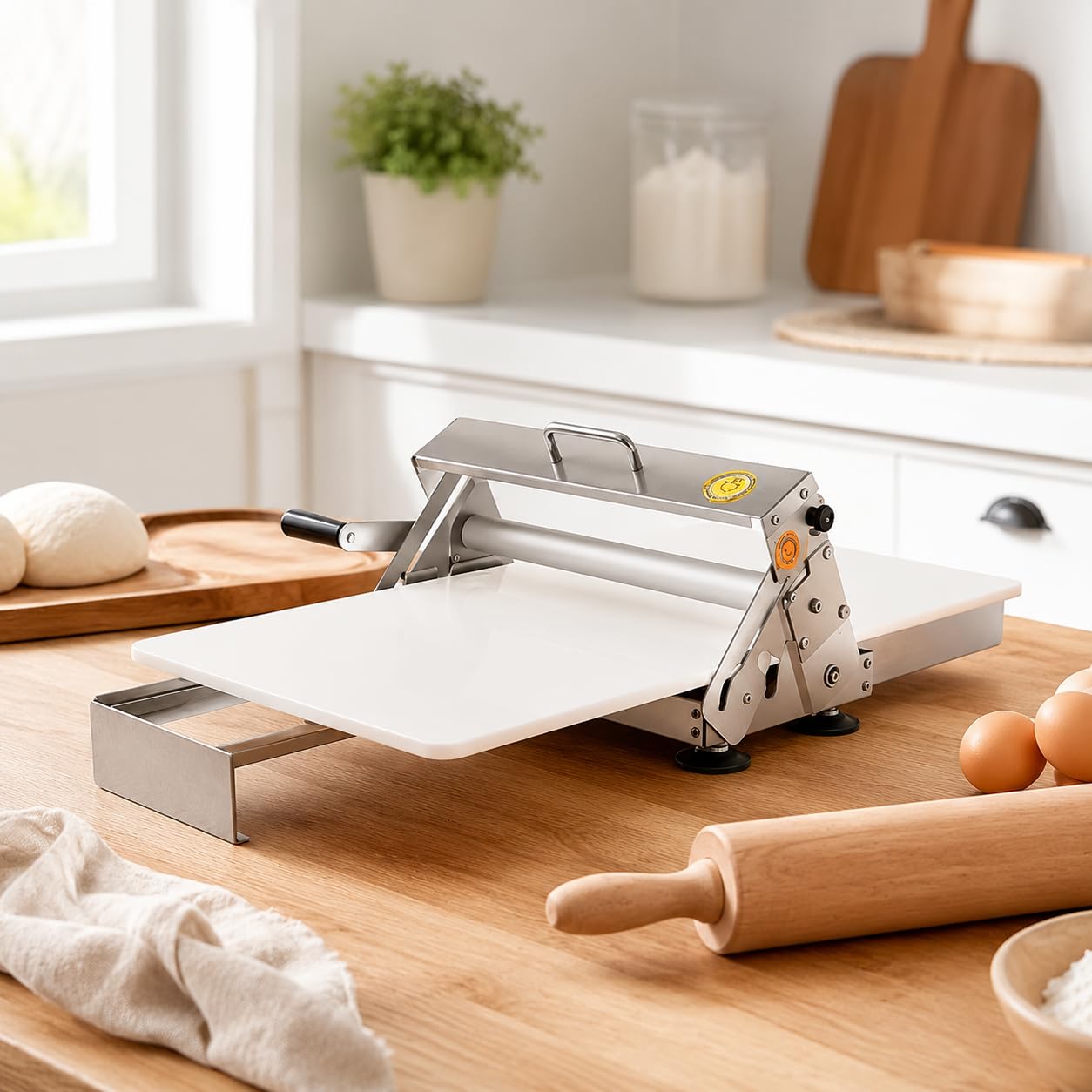 cendbirut Manual Countertop Dough Sheeters, Folding Dough Sheeter Machine, Food-Grade Stainless Steel Dough Roller Machine for Pizza Dough, Cookies, Commercial Home Bakery, 0-25mm