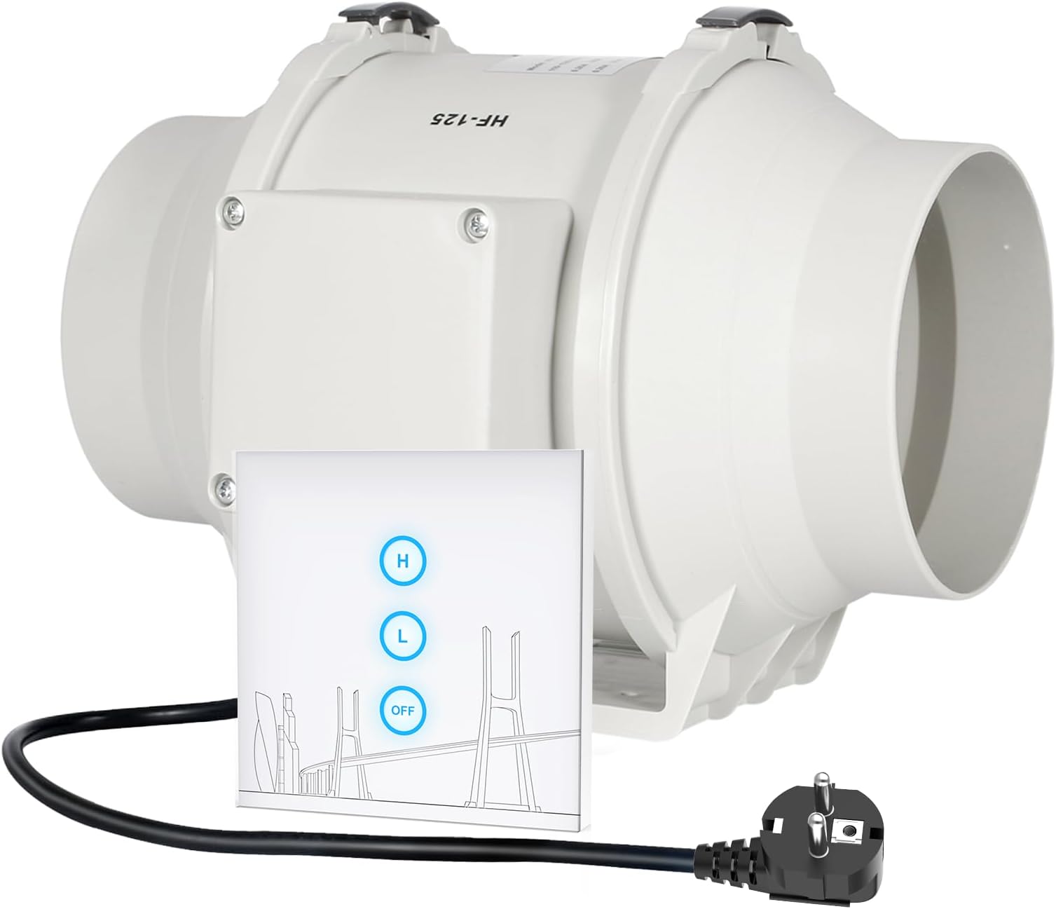 HG Power Inline Duct Fan, 5", Wireless Speed Controller, 33W, 230V, 32dB, Waterproof, ABS, for Bathroom, Office, Hotel, Hydroponic