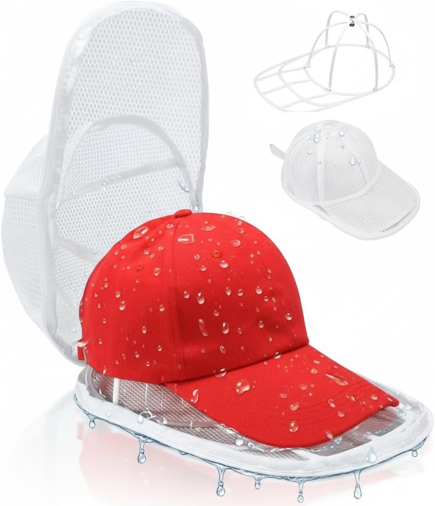MAGTSMEI Hat Washer Cage, Detachable Folding Plastic Frame & Mesh Bag for Baseball, Wide-Brim Hats, Machine Wash Safe for Sports, Travel, Family Use (Black, 1PC)