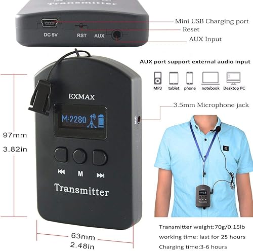 Miniatura 4 de EXMAX® EXD-6824 Sistema inalámbrico de guía turístico para guiar turismo traducción simultánea Museo Visitar Coaching Church Assistive Listening