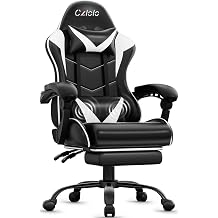 Czlolo Gaming Chair with Footrest Racing Style Lumbar Support Massager Video Game Chair with Metal Legs, High Back Reclining Gamer Chair with Headrest, 360&deg; Swivel Office Computer Desk Chair (White)