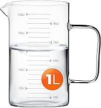 KADAX Glass Measuring Pitcher 1 Liter - Heat Resistant Borosilicate Glass Measuring Cup - Glass Measuring Cup with Easy to Read Spout, Handle and Scale, Dishwasher Safe