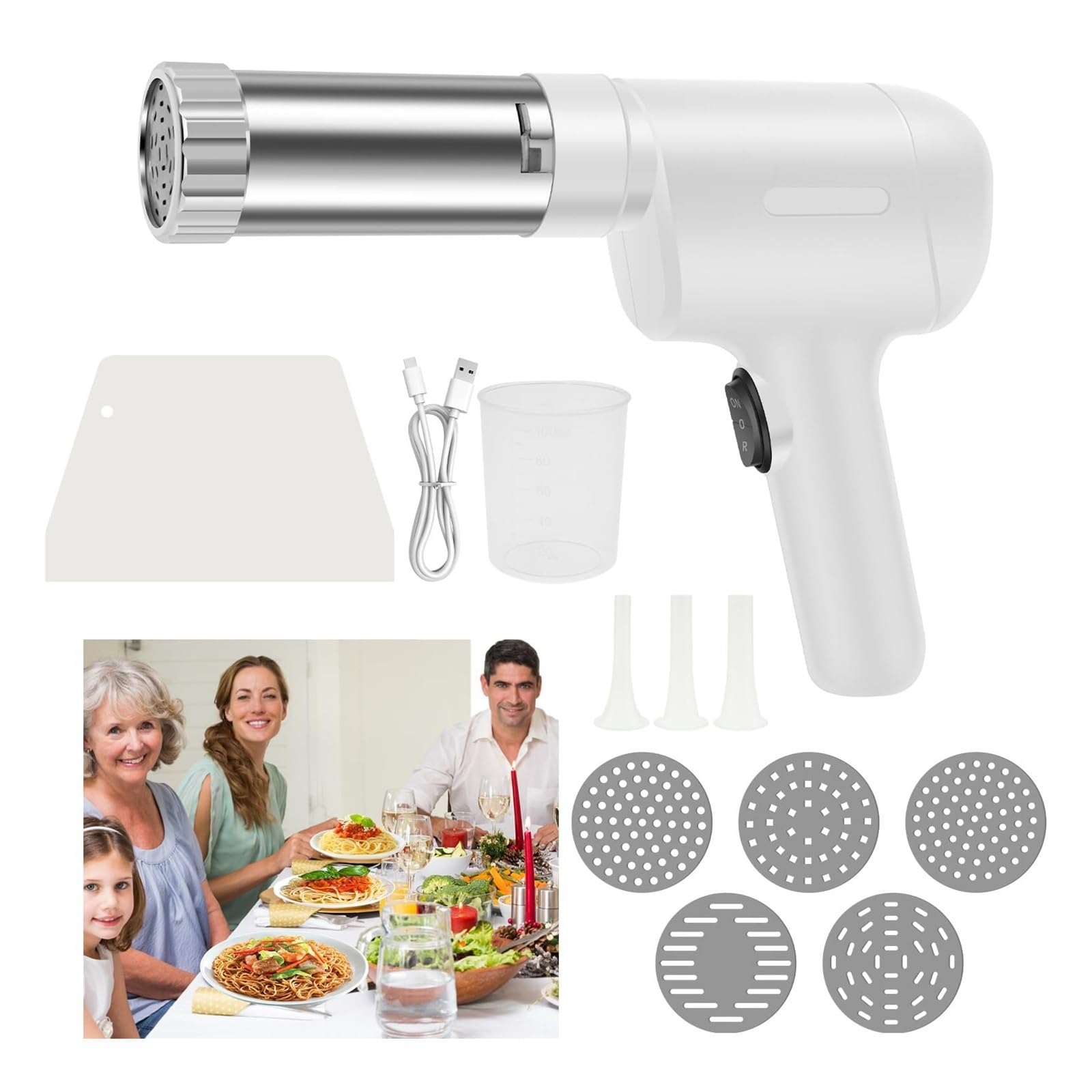 Handheld Electric Pasta Maker,Portable Automatic Pasta Maker, Homemade Spaghetti Maker,Automatic Noodle Press Machine, With 5 Interchangeable Noodle Making Molds