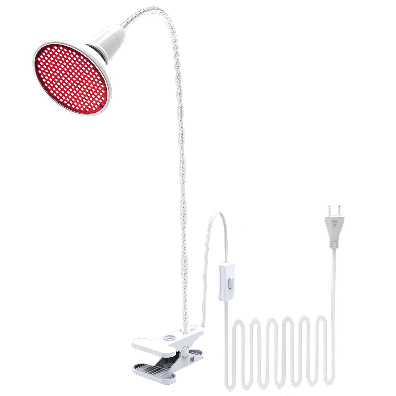 660nm Rotlichtlampe für Gesicht, 360° Schwanenhals Tiefrotelampe Wärmelampe Einstellbarer Winkel, mit Klemme, 200 LEDs Rotlicht für Gesicht Muskel Rücken