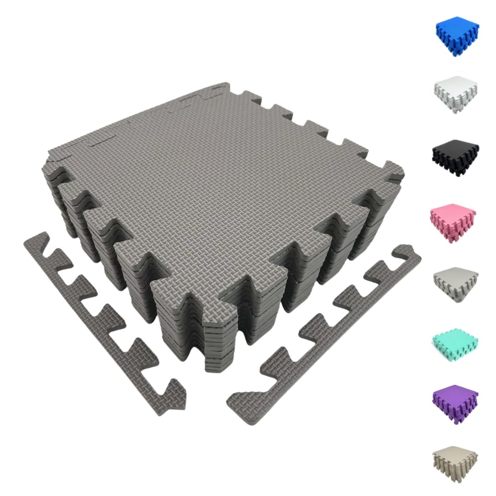 Matvize EVA Foam Baby Play Mat (24 Pack) 29×29cm – 8mm Thick Grey Interlocking Floor Tiles, Soft Non-Slip Foam Mats for Kids, Nursery, Playroom & Home Gym Protective Flooring (Grey, 24 Pack)