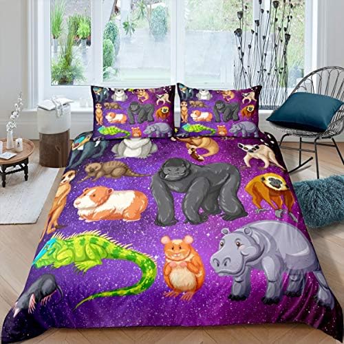 Loussiesd Kids Cute Pug Dog Bedding Set for Girls Boys Children Pet Dog Animal Pattern Comforter Cover Decorative Galaxy Glitter Duvet Cover Pizza Print Bedspread Cover Single Size 2Pcs Bedclothes