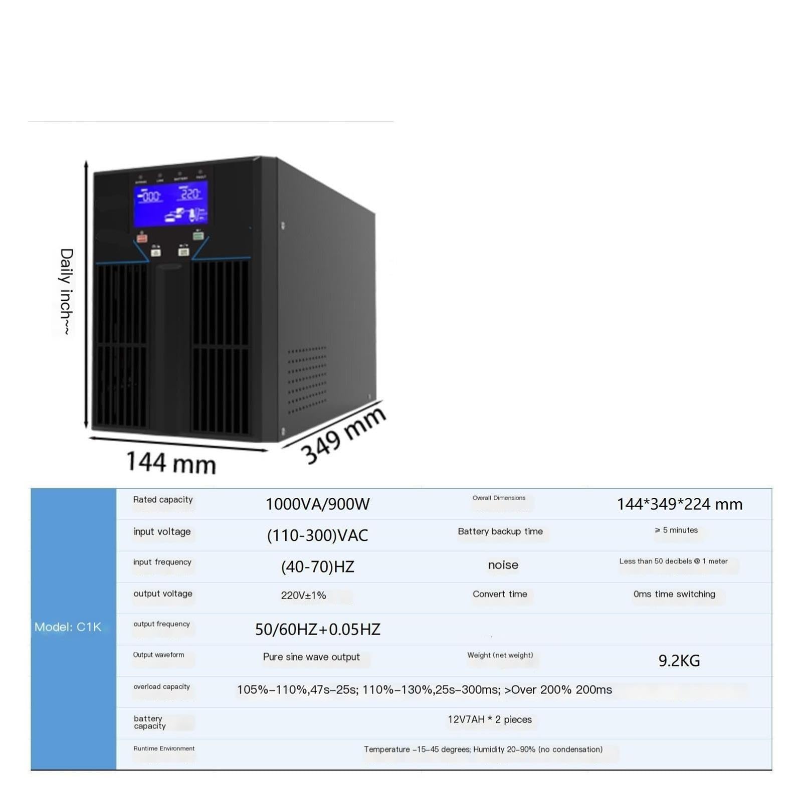 SAI Batería Incorporada 1KVA 900W Online 220V