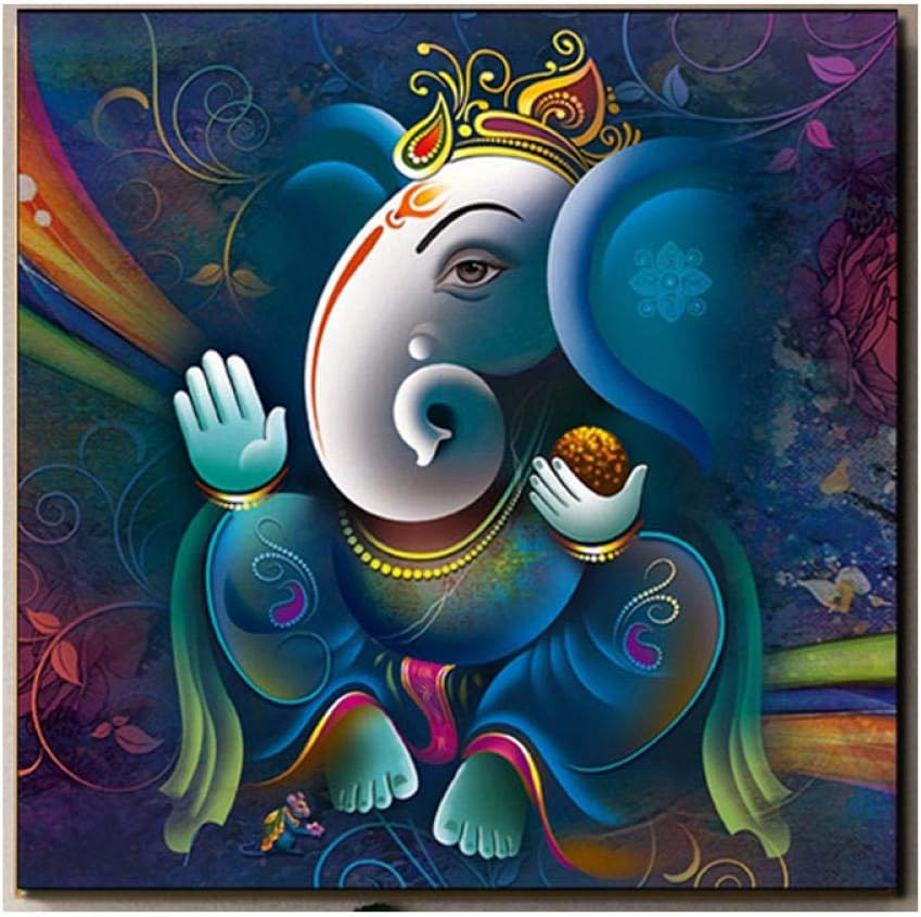 WJWGP Ganesha Painting Modern Canvas Painting Print Living Room Home Decoration Ganesha Wall Art Oil Painting Colourful Posters Pictures 50x50cm No Frame