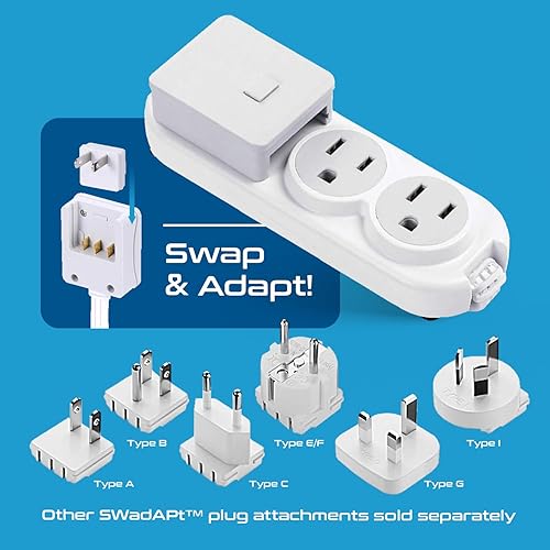 Miniatura 82 de Ceptics Adaptador de viaje universal 6 en 1 con 2X USB-A y 3X USB-C, 45 W para uso global, compatible con EE. UU., UE, Reino Unido y más, blanco