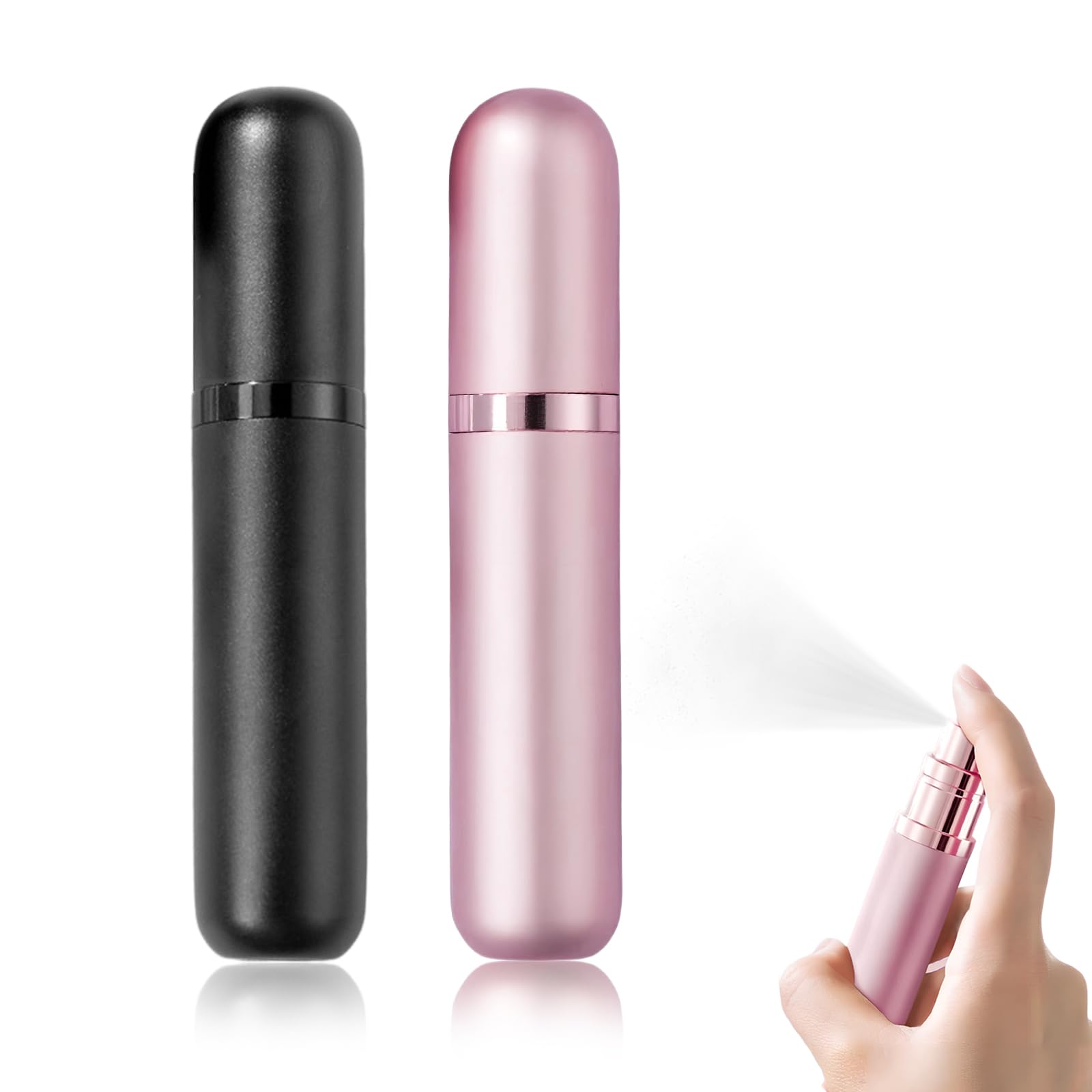 Luxvara Women's Black+Pink 5Ml Perfume Atomiser Refillable, Travel Mini Perfume Spray Bottles Empty Sprays, Portable Aftershave Dispenser Spray Bottle Empty Leak Proof For Outdoor Luggage For & Men (Black+Pink)