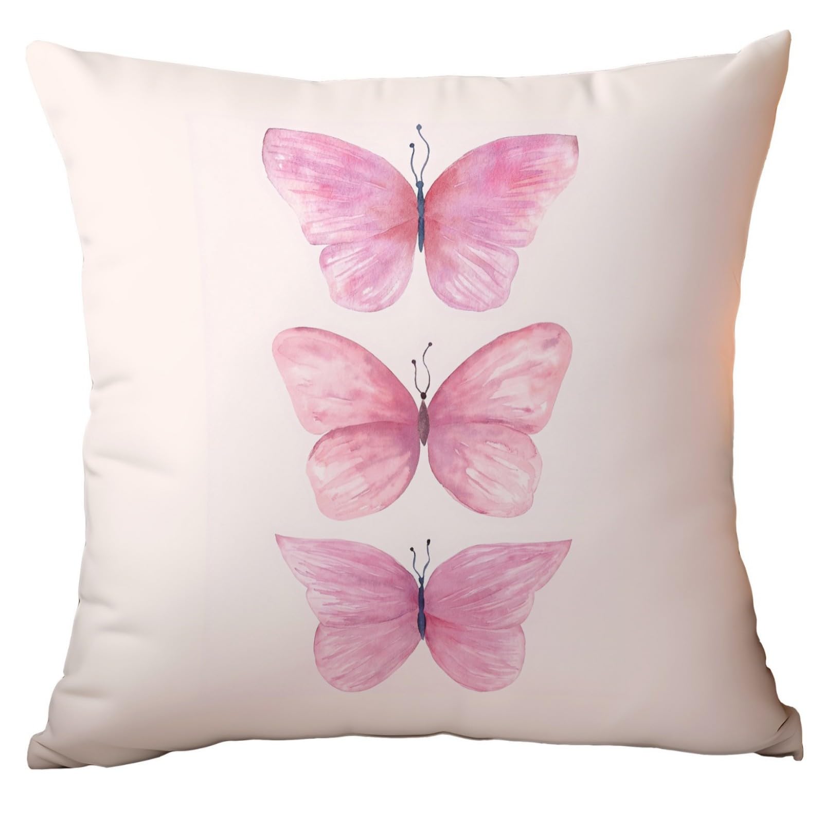 Cushion Covers 60cm x 60cm Butterfly Pink Garden Cushions Soft Fabric Pillow Case Short Plush Outdoor Cushion Covers for Car Office Throw Pillow with Invisible Zipper