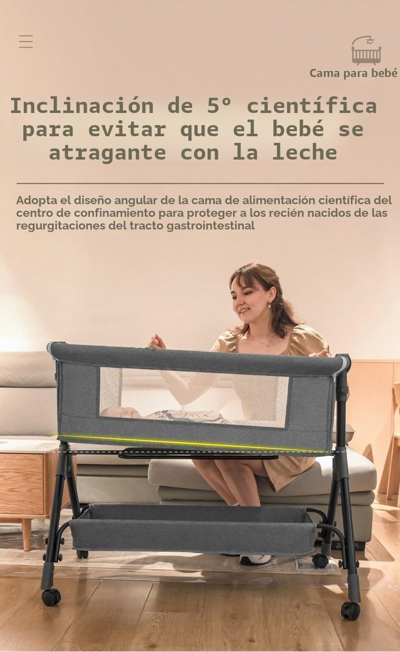 Magic ZC Cuna Colecho con Cambiador, Plegable Minicuna, Multifuncional Cuna Colecho Bebe, 3 Niveles de Altura Ajustables (X3 Grey)