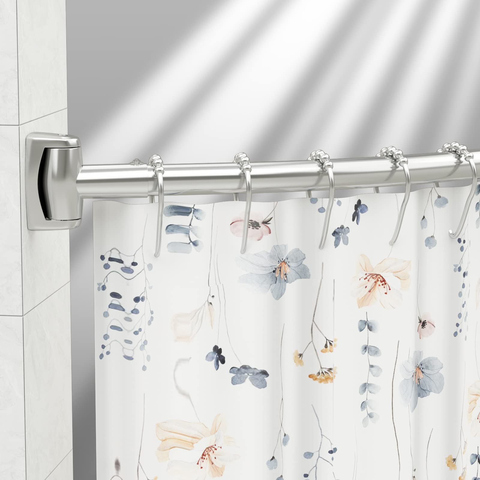 Curved Shower Curtain Rod, 42-74 inches Extra Wide Curved Shower Curtain Rod Adjustable, Rust Proof Curved Shower Rod for Bathroom, Premium Stainless Steel, Need to Drill Nickel