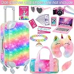 ZITA ELEMENT 23 PCS 18 Inch Girl Doll Accessories Suitcase Luggage Travel Set NO Doll Included Including Rainbow Suitcase Rainbow Bag Camera Computer Cell Phone Neck Pillow Eye Mask Glasses
