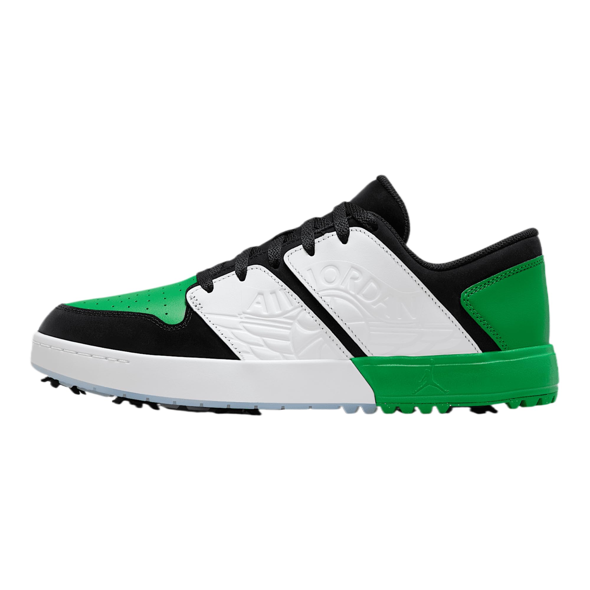 Jordan NU Retro 1 G Golf Shoes (FZ4153-002, Black/White/Blue Tint/Lucky Green) Size 10